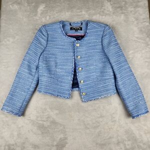 J. Crew Louisa Lady Jacket Blazer in Sequin Tweed Blue Size 4